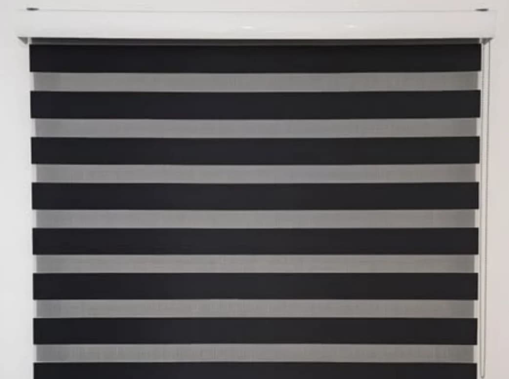 Charcoal zebra blind fitted by The Home Gallery in a customer's home